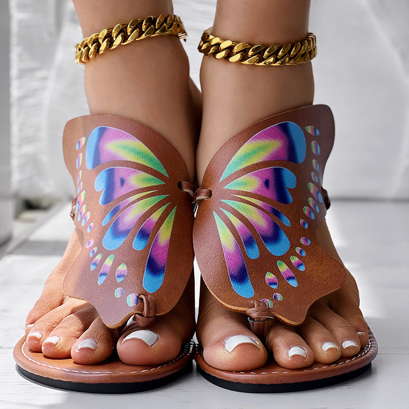 Butterfly Print Round Toe Flip Flops