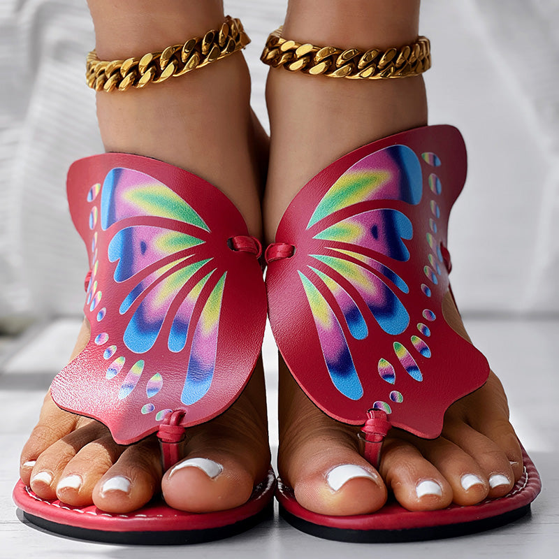 Butterfly Print Round Toe Flip Flops