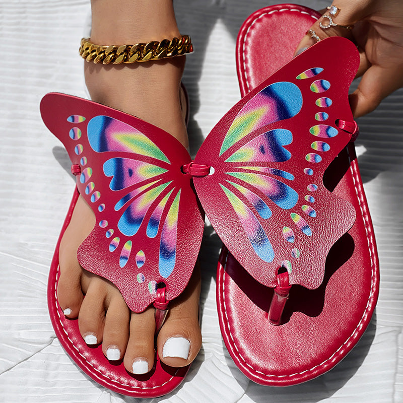 Butterfly Print Round Toe Flip Flops